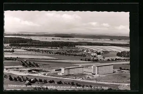 AK Schwenningen a. Neckar, Fliegeraufnahme des Ortes mit Blick auf`s Krankenhaus