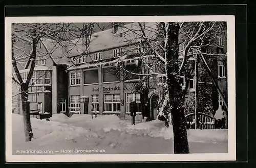 AK Friedrichsbrunn, Hotel Brockenblick im Schnee