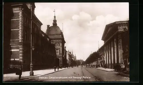 AK Dessau, Cavalierstrasse mit Herzogl. Palais