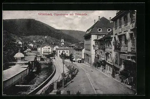 AK Wildbad, Häuser an der Olgastrasse, Trinkhalle