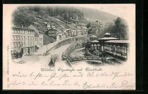 AK Wildbad, Brücke an der Olgastrasse, Trinkhalle