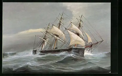 Künstler-AK Christopher Rave: Britisches Turmschiff Captain, 1870