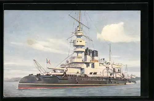 Künstler-AK Christopher Rave: Franz. Linienschiff Valmy, 1892