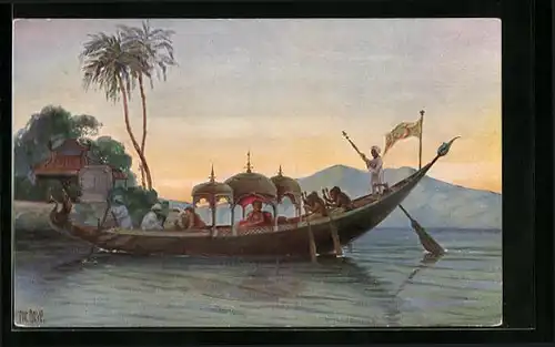 Künstler-AK Christopher Rave: Zeremonienboot des Kaisers von Birma, 19. Jahrhundert