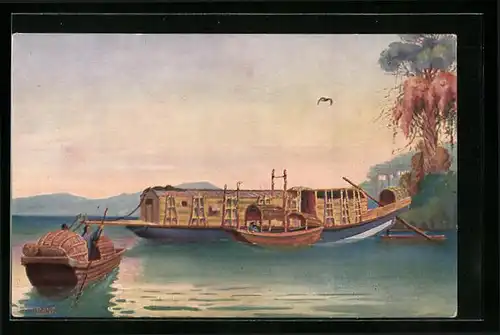 Künstler-AK Christopher Rave: Transportboot auf dem Tigris