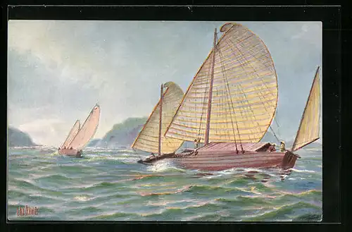 Künstler-AK Christopher Rave: Transportboote im Golf von Tonking