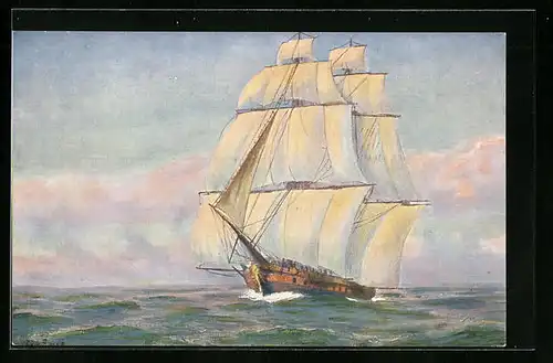 Künstler-AK Christopher Rave: Franz. Kriegsschiff unter Leesegel, Anfang des 19. Jahrhunderts