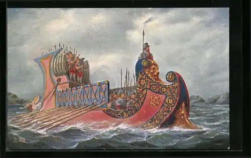 Künstler-AK Christopher Rave: Römisches Kriegsschiff, 1. Jahrhundert v. Chr.