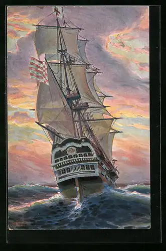 Künstler-AK Christopher Rave: Bremisches Vollschiff Mercur, Anfang des 19. Jahrhunderts