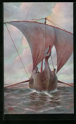 Künstler-AK Christopher Rave: Altes Segelschiff nach einem Wandgemälde aus dem Herkulanum