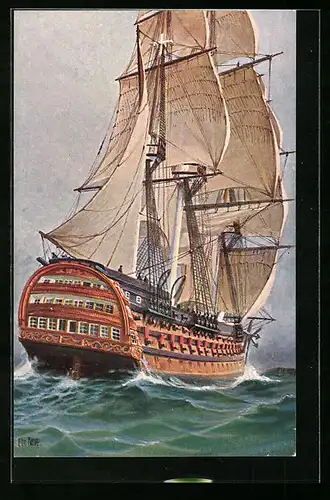 Künstler-AK Christopher Rave: Franz. Linienschiff (Dreidecker) Ocean, 1815