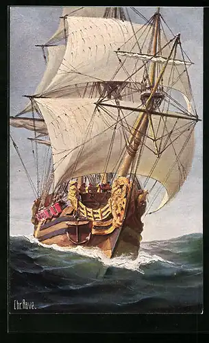 Künstler-AK Christopher Rave: Hamburger Konvoischiff Esperanza, Mitte des 18. Jahrhunderts