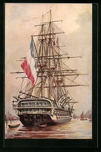 Künstler-AK Christopher Rave: Franz. Kriegsschiff, Zweidecker le Tage, 1847