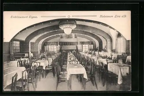 AK Linz a. D., Restaurant Elysee, Innenansicht