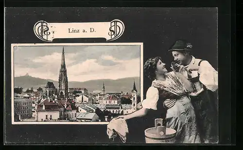 AK Linz a. D., Ortsansicht mit Dom