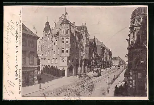 AK Karlsruhe, Die Kaiserstrasse, bei der neuen Hofapotheke