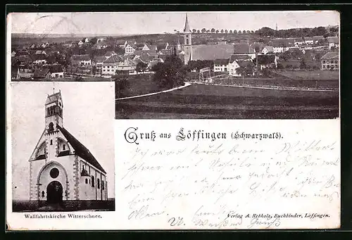 AK Löffingen, Panorama der Stadt, Wallfahrtskirche Witterschnee