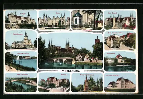 AK Merseburg, Schloss, Dom, Rabenhaus, Krieger-Denkmal