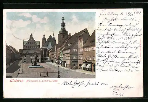 AK Eisleben, Marktplatz mit Lutherdenkmal