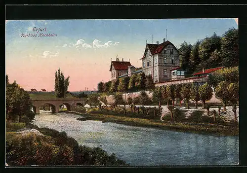 AK Erfurt, Kurhaus Hochheim mit Fluss und Brücke
