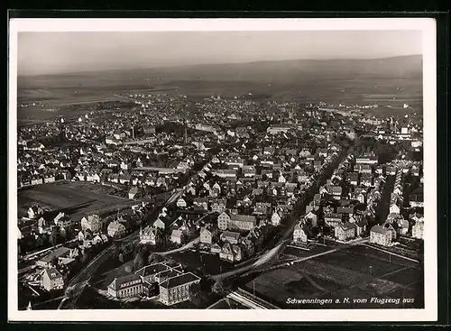 AK Schwenningen a. N., Fliegeraufnahme der Stadt