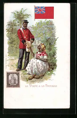Lithographie Trinidad, La Poste, Briefträger