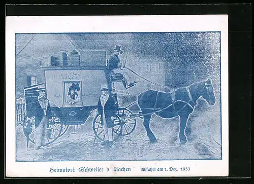 AK Postreise von zwei Rheinländern durch Deutschland 1933