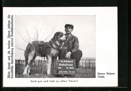 AK Werner Mehnert und sein Bernhardiner bei ihrem Deutschlandlauf