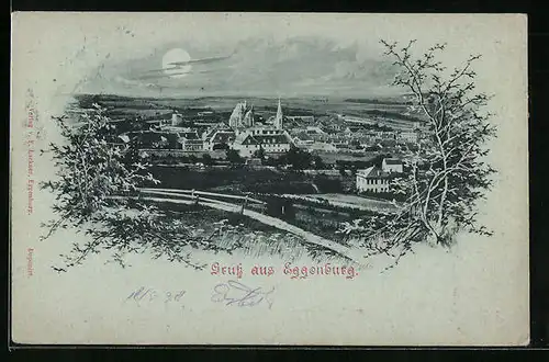 Mondschein-AK Eggenburg, Totalansicht mit Vollmond