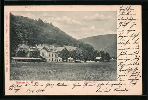 AK Baden bei Wien, Krainerhütte vom Feld aus gesehen