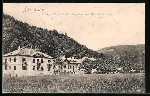 AK Baden bei Wien, Hotel J. Dietmann mit Alter Krainerhütte