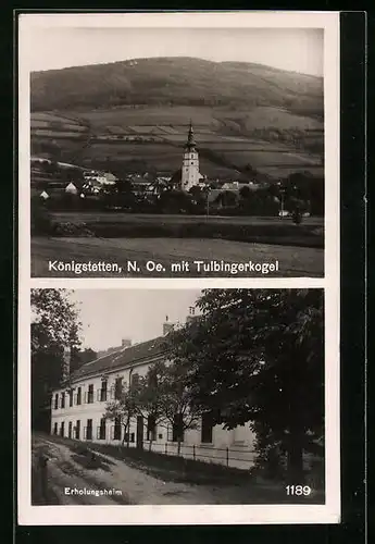AK Königstetten, Ortsansicht mit Tulbingerkogel, Erholungsheim