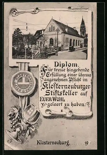 AK Klosterneuburg, Gasthaus Stiftskeller, Trinker-Diplom