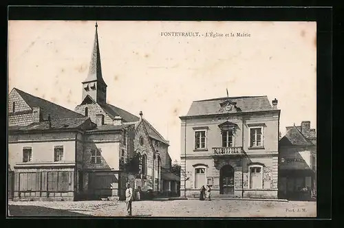AK Fontevrault, L`Église et la Mairie