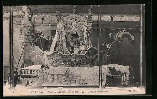 AK Auxerré, Retraite Illuminéedu 2 aoút 1908, Gondole Vénitienne