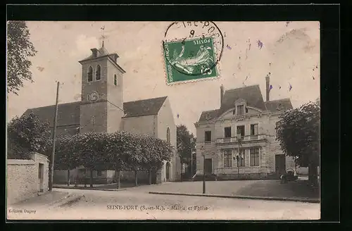 AK Seine-Port, Mairie et Eglise