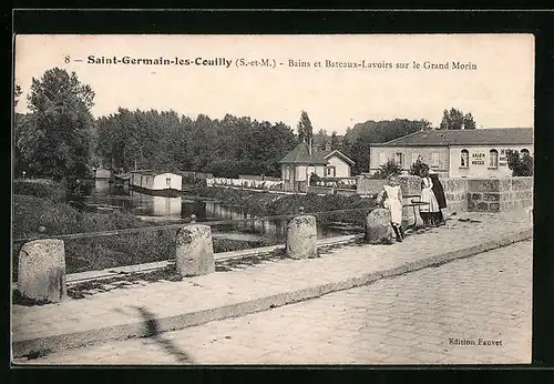 AK Saint-Germain-lès-Couilly, Bains et Bateaux-Lavoirs sur le Grand Morin