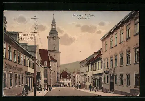 AK Ilmenau /Th., Marktstrasse mit Gasthaus zum Thüringer Hof