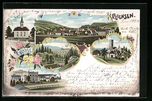 Lithographie Kreiensen, Bahnhof, Kirche, Totalansicht