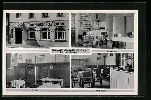 AK Glauchau i /Sa., Gasthaus Oberstädter Ratskeller, Innenansichten Café und Gastzimmer
