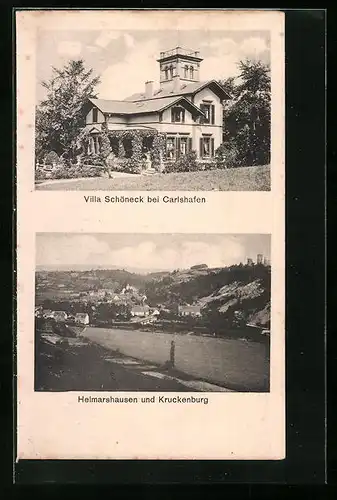 AK Bad Karlshafen, Villa Schöneck bei Karlshafen, Helmarshausen und Kruckenburg