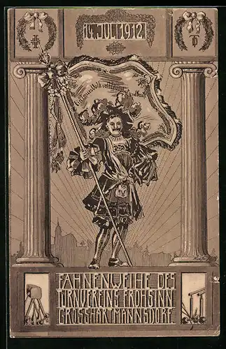 Künstler-AK Grosshartmannsdorf, Fahnenweihe des Turnvereins Frohsinn 1912