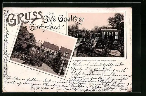 Lithographie Gerbstädt, Cafe Goeltzer, Lauben im Garten