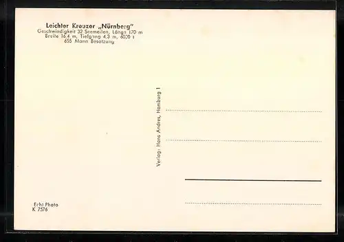 AK Leichter Kreuzer Nürnberg der Kriegsmarine in voller Fahrt