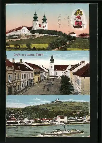 AK Maria Taferl, Wallfahrtskirche, Marktplatz, Dampfer
