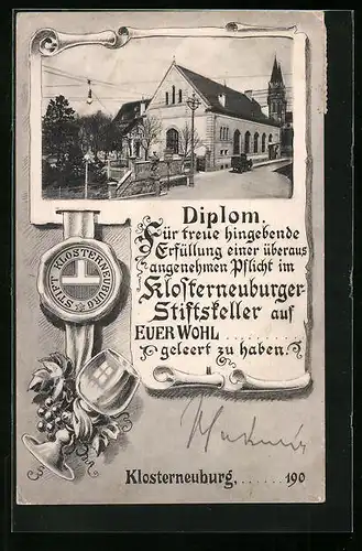 AK Klosterneuburg, Strassenpartie am Restaurant Stiftskeller