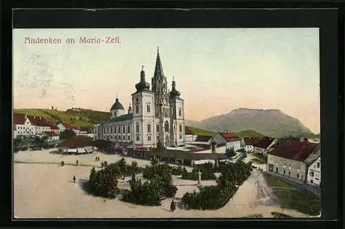 AK Maria-Zell, Ortspartie mit Kirche
