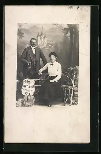 AK Mariazell, Andenkenfoto Bürgerliches Paar 1917