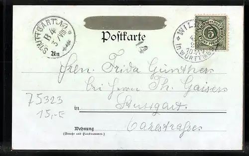 Lithographie Wildbad, Kurplatz, Trinkhalle, Wasserfall