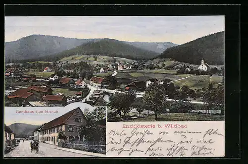 AK Enzklösterle, Ortsansicht und Gasthaus zum Hirsch